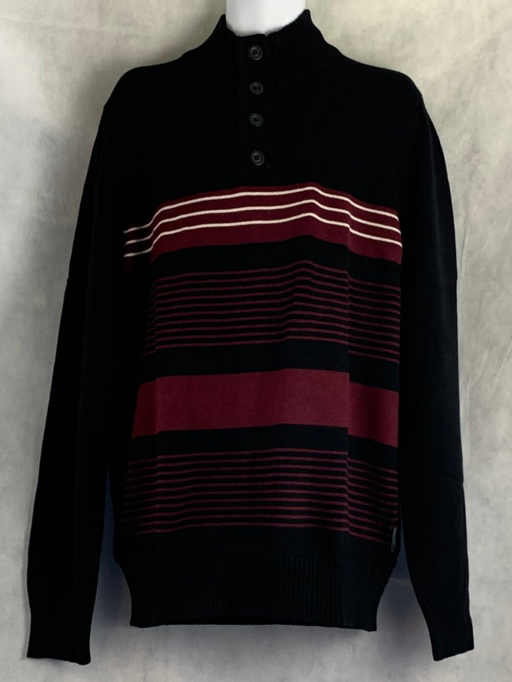 Sean John Men's 100% Cotton Mock Neck Pullover Sweater, Black Red Stripe, XXL